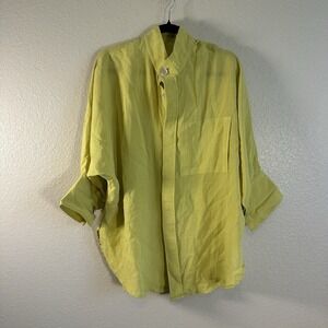 Fridaze Lagenlook Button Up Linen Tunic Top Large Boho Chic Artsy Beach Travel